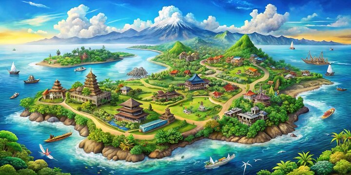 Detailed Map of Bali Island Featuring Major Attractions, Roads, and Geographical Features