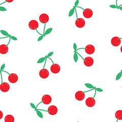 Seamless pattern of simple red cherries on transparent background