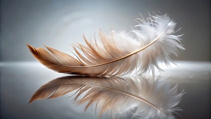 Feather on gray and white background with leading lines