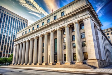 Fototapeta premium Federal Reserve Bank building with columns in Forced Perspective
