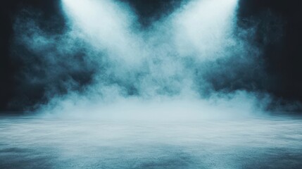 Obraz premium Blue Fog Smoke Background Dramatic Studio Lighting Effect