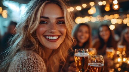 Colleagues laughing and celebrating during an office Christmas party