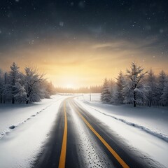 winter road in the morning