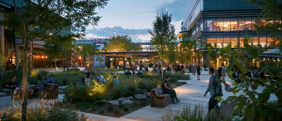 Evening Gathering at Urban Park with People Relaxing