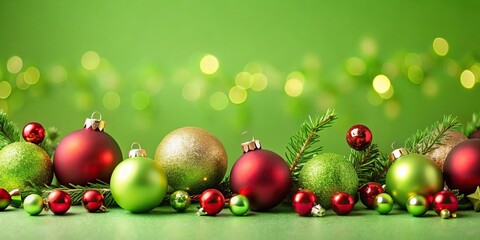 Festive Christmas decorations on lime green background leading lines