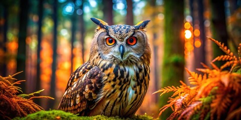 Enigmatic Owl with Distinctive Features in a Magical Forest Setting Evoking Fantasy and Adventure