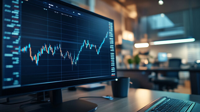 ノートパソコンの画面に映る株価チャート