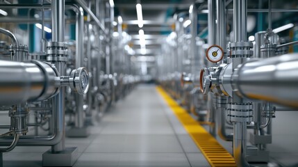 Industrial Piping System with Valves and Gauges in Modern Factory