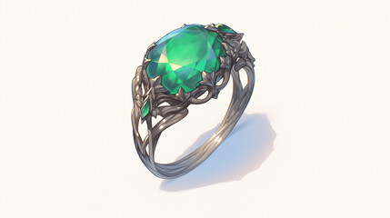 Emerald Ring with Ornate Silver Setting - Luxury Jewelry Design