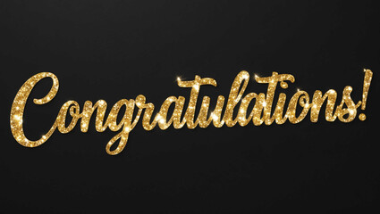 congratulations word lettering with glitter gold shining effect on plain black background
