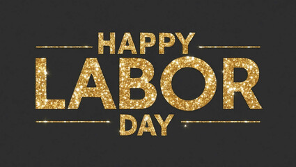 happy labor day word lettering with glitter gold shining effect on plain black background