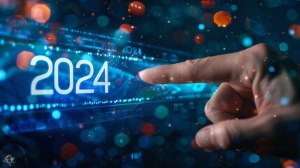 A hand pointing at the year 2024 on a computer screen