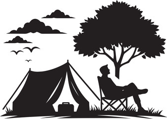 Outdoor camping tent silhouette vector illustration isolated on a white background