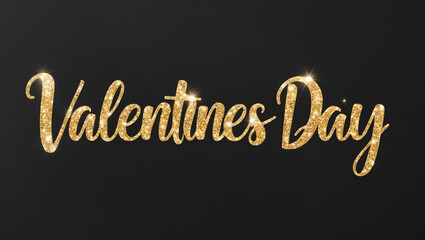 Obraz premium valentines day word lettering with glitter gold shining effect on plain black background
