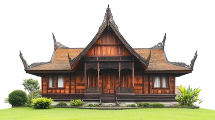 Obraz premium Traditional Thai Wooden House with Ornate Carvings
