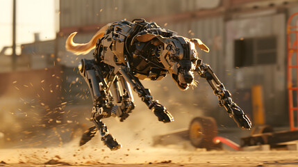 Obraz premium A concept of a futuristic and modern hybrid AI robotic cyber dog.