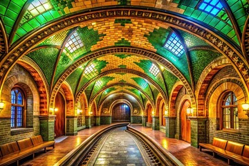 Fototapeta premium Historic Old City Hall Subway Station Interior with Beautiful Architecture and Vintage Design in NYC