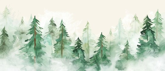 Fototapeta premium Enchanting Green Watercolor Forest Landscape
