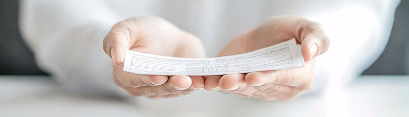 A close-up of hands holding a dividend check, representing a steady stream of income, against a backdrop of financial newspapers