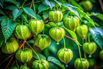Lush green balloon vine plant with vibrant foliage showcasing unique seed pods in natural lighting
