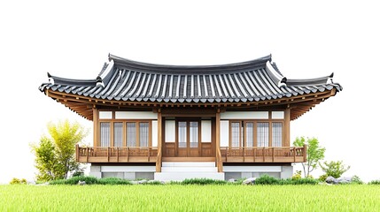 Obraz premium Traditional Korean Hanok House with Curved Roof