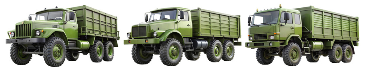 Obraz premium Collection of Green Military Trucks on a Transparent PNG Background