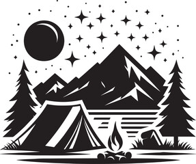 Outdoor camping tent silhouette vector illustration isolated on a white background