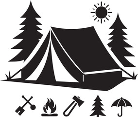 Outdoor camping tent silhouette vector illustration isolated on a white background