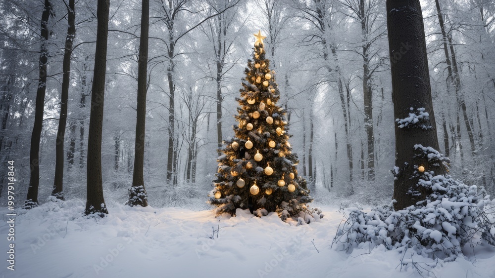 Wall mural snow covered tree