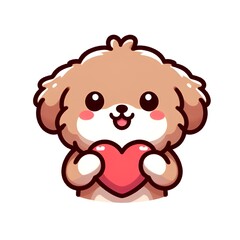 Fototapeta premium Baby dog character holding a heart. Generative ai