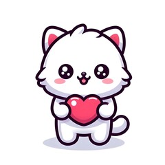 Fototapeta premium Baby cat character holding a heart. Generative ai