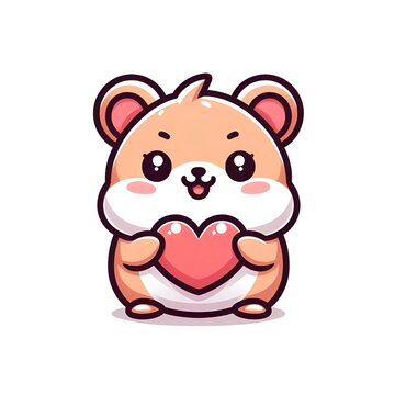 Baby hamster character holding a heart. Generative ai