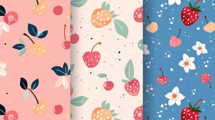 Colorful Fruit Pattern Wallpaper Design with Spring Motifs