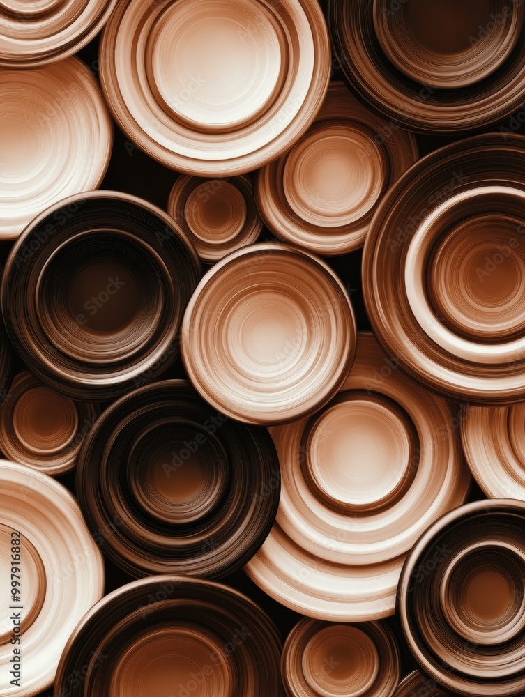 Aufkleber overlapping coffee cup rings in varied shades of brown create a dynamic abstract pattern, showcasing