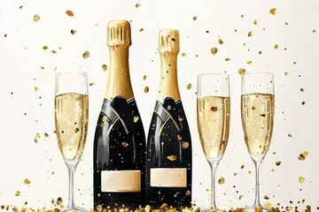 Champagne celebration with glittering backdrop