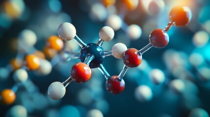 A 3D molecular structure of saxagliptin hydrochloride, an anti-diabetic medication, displaying its chemical formula as seen through a microscope, highlighting the arrangement of atoms and bonds.