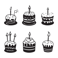 cartoon set of birthday cake isolated vector illustration