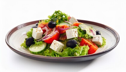 Colorful salad with tomatoes, cucumbers, and olives