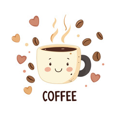 coffee cup and beans isolated vector illustration 