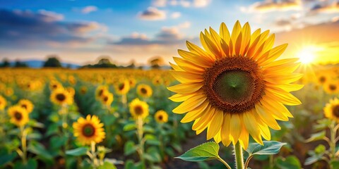 Naklejka premium Field of colorful flowers with sunflower in foreground