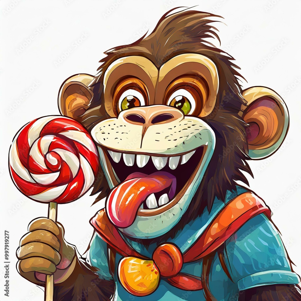 Wall mural Ape monkey mouth watering with lollipop vector