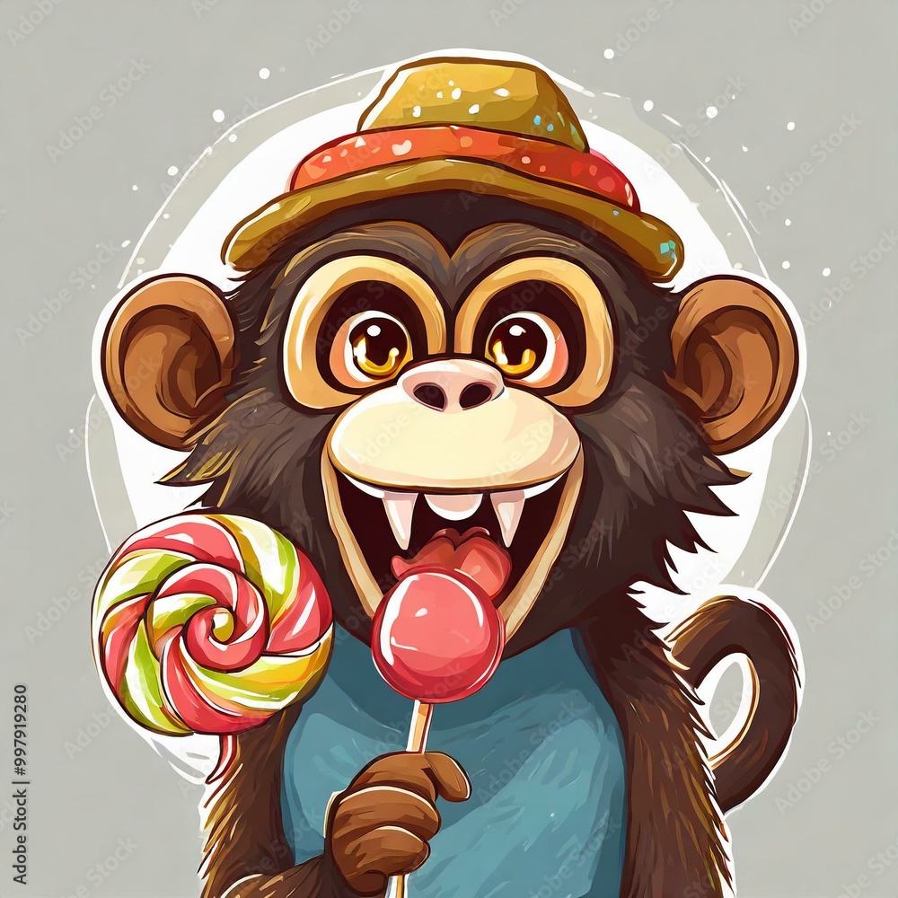 Wall mural Ape monkey mouth watering with lollipop vector