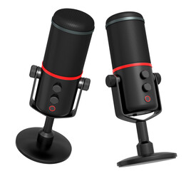 Microphones designed for recording, streaming, and achieving podcasting success isolated on white background with clipping path