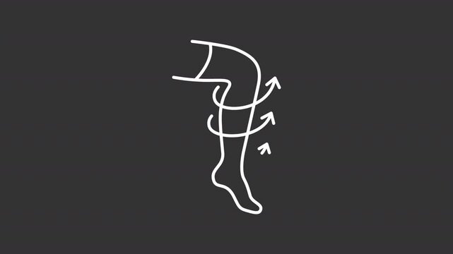 Compression leg white line animation. Healthcare socks animated icon. Showing up. Lymphatic, circulation. Isolated illustration on dark background. Transition alpha video. Motion graphic
