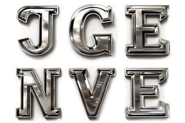 Metal Letters. Three-Dimensional Alphabet Design in Silver Emblem Style