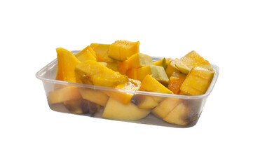 Peeled and cut mangoes ready to eat