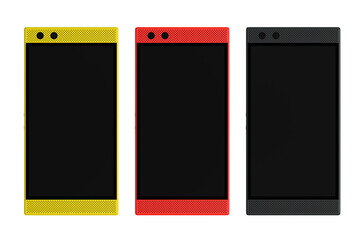 Collection of a modern smartphone's front and side views, ideal for tech previews and presentations isolated on white background with clipping path