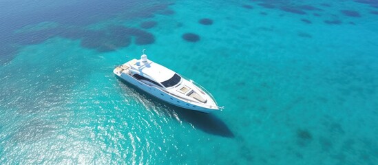 Fototapeta premium Luxury Yacht Anchored in Crystal Clear Waters