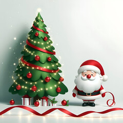 Festive Christmas Background with Tree, Red Baubles, and Twinkling Lights