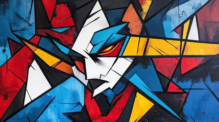 Fototapeta premium Abstract Cubist Artwork in Red, Blue, Black, and Yellow